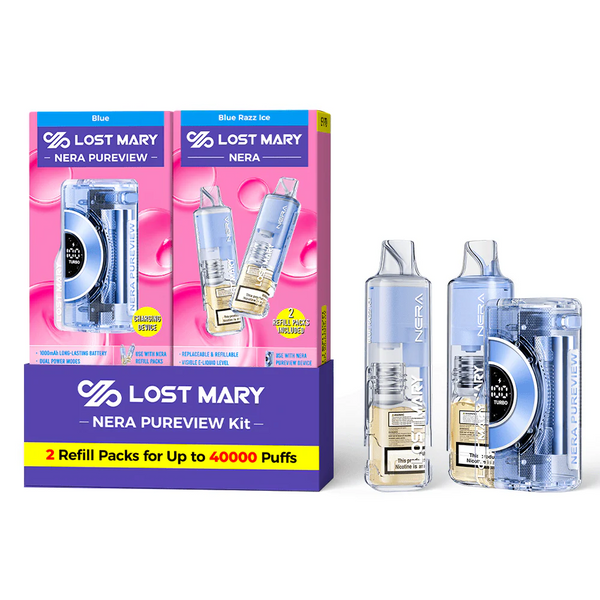 Blue - Blue Raz Ice - Lost Mary - NERA Pureview 40K Kit (1 Device + 2 Refills) - 40K Vaporizadores