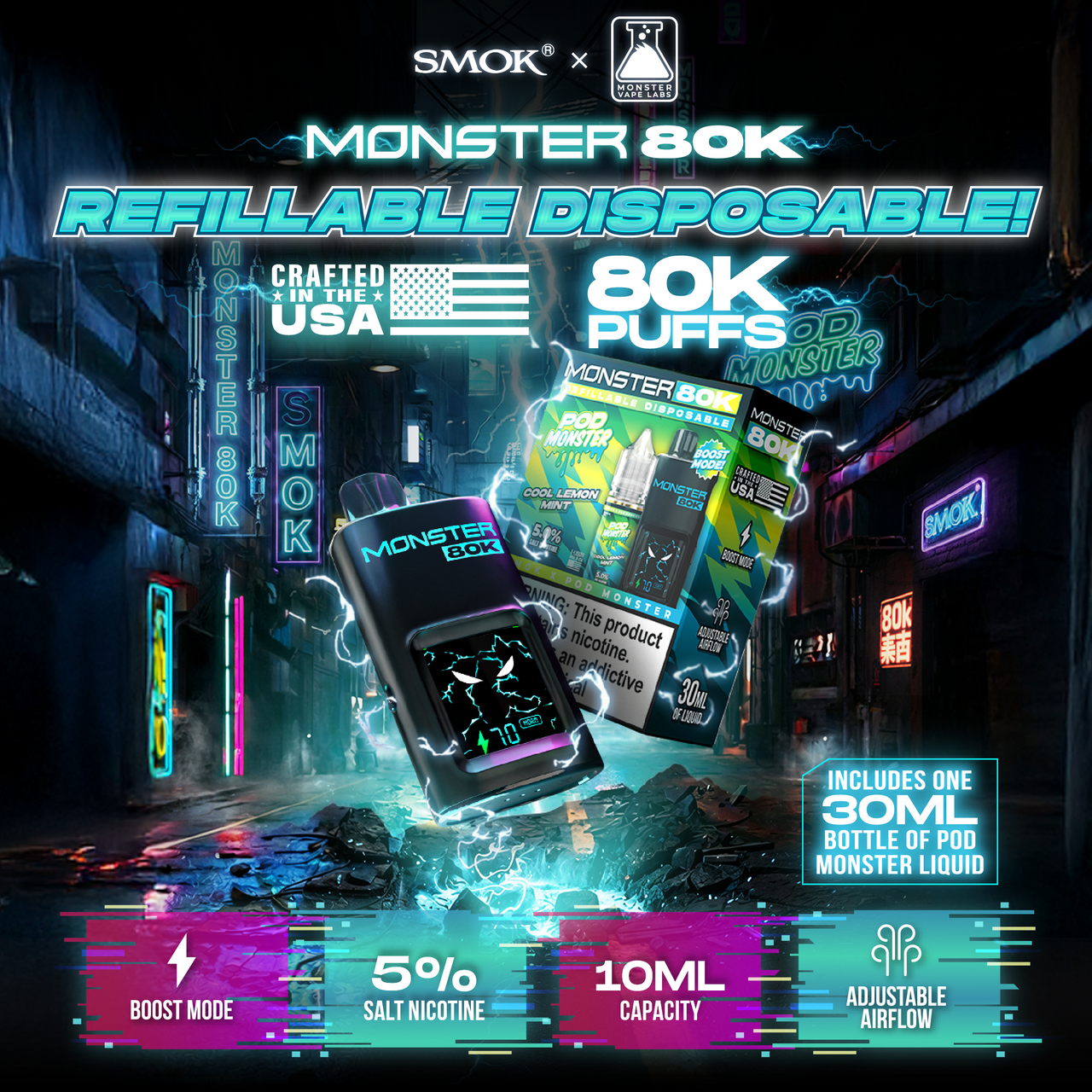 Vape jetable rechargeable Monster 80K