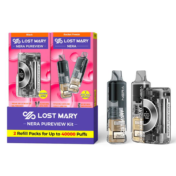 Black - Rocket Freeze - Lost Mary - NERA Pureview 40K Kit (1 Device + 2 Refills) - 40K Vapes