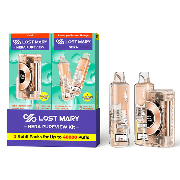 Gold - Pineapple Passion Orange - Lost Mary - NERA Pureview 40K Kit (1 Device + 2 Refills) - 40K Vape-k