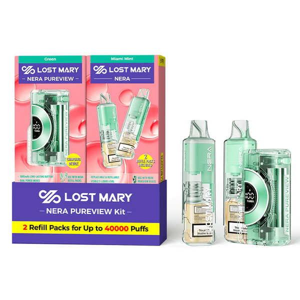 Green - Miami Mint - Lost Mary - NERA Pureview 40K Kit (1 Device + 2 Refills) - 40K Vape-k
