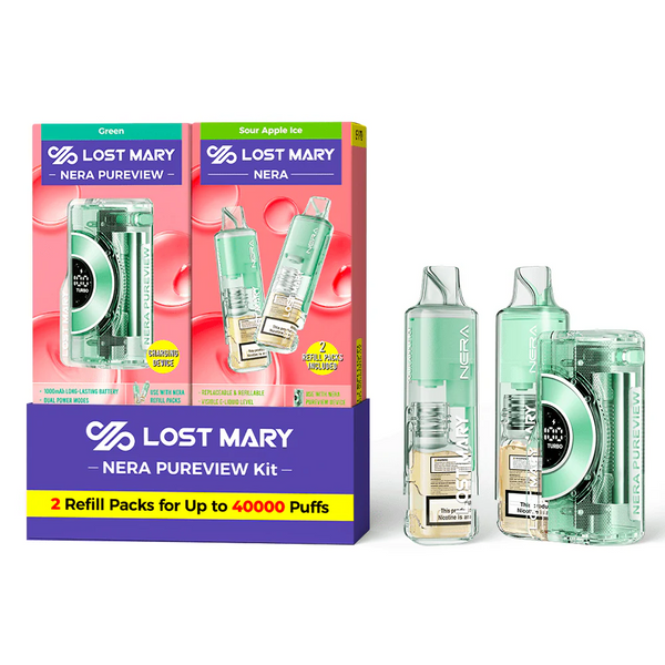 Green - Sour Apple Ice - Lost Mary - NERA Pureview 40K Kit (1 Device + 2 Refills) - 40K Vape-k