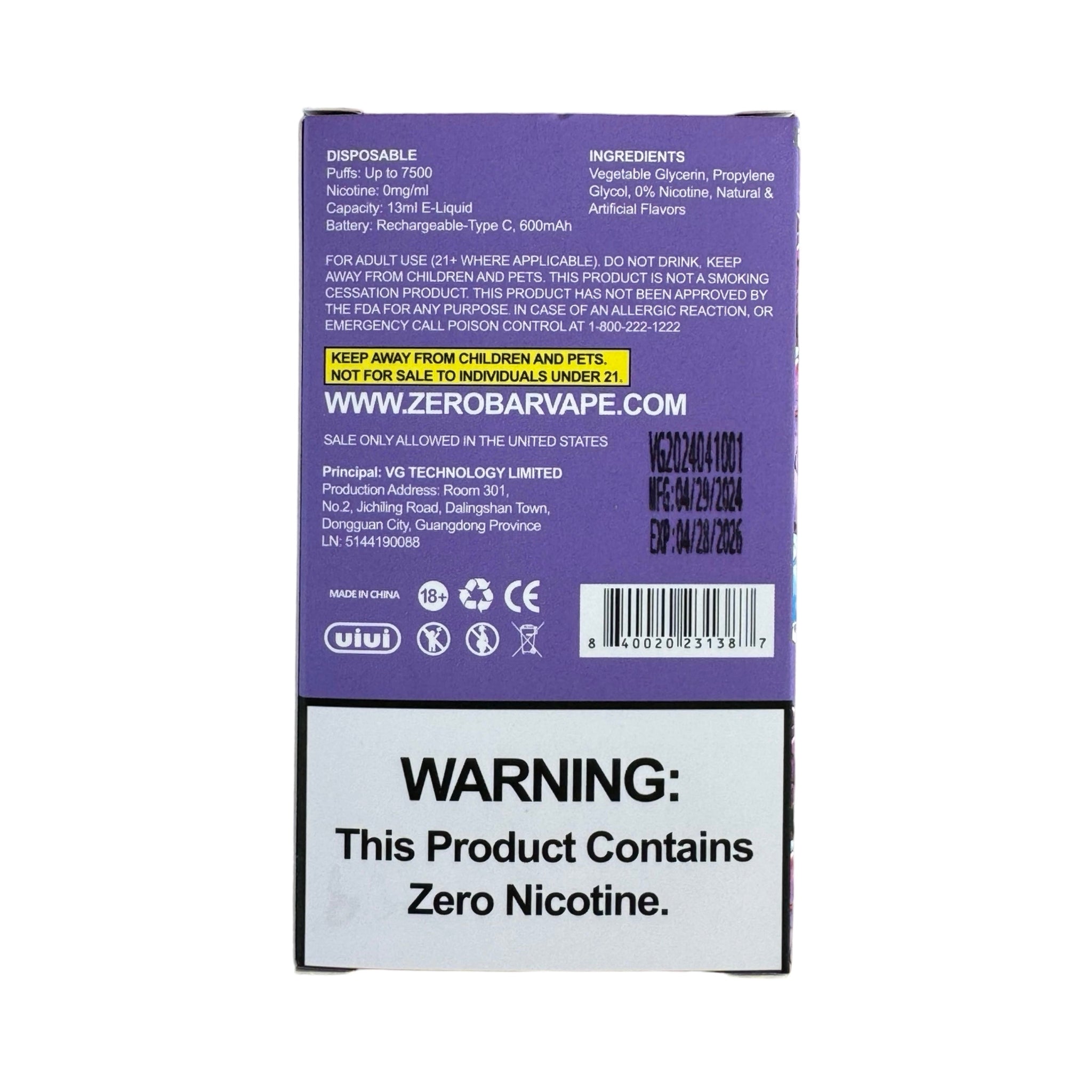 Grape Ice - Zero Bar - Exotic Edition - Zero Nicotine Vape Grape Ice - Zero Bar - Exotic Edition - Zero Nicotine Vape