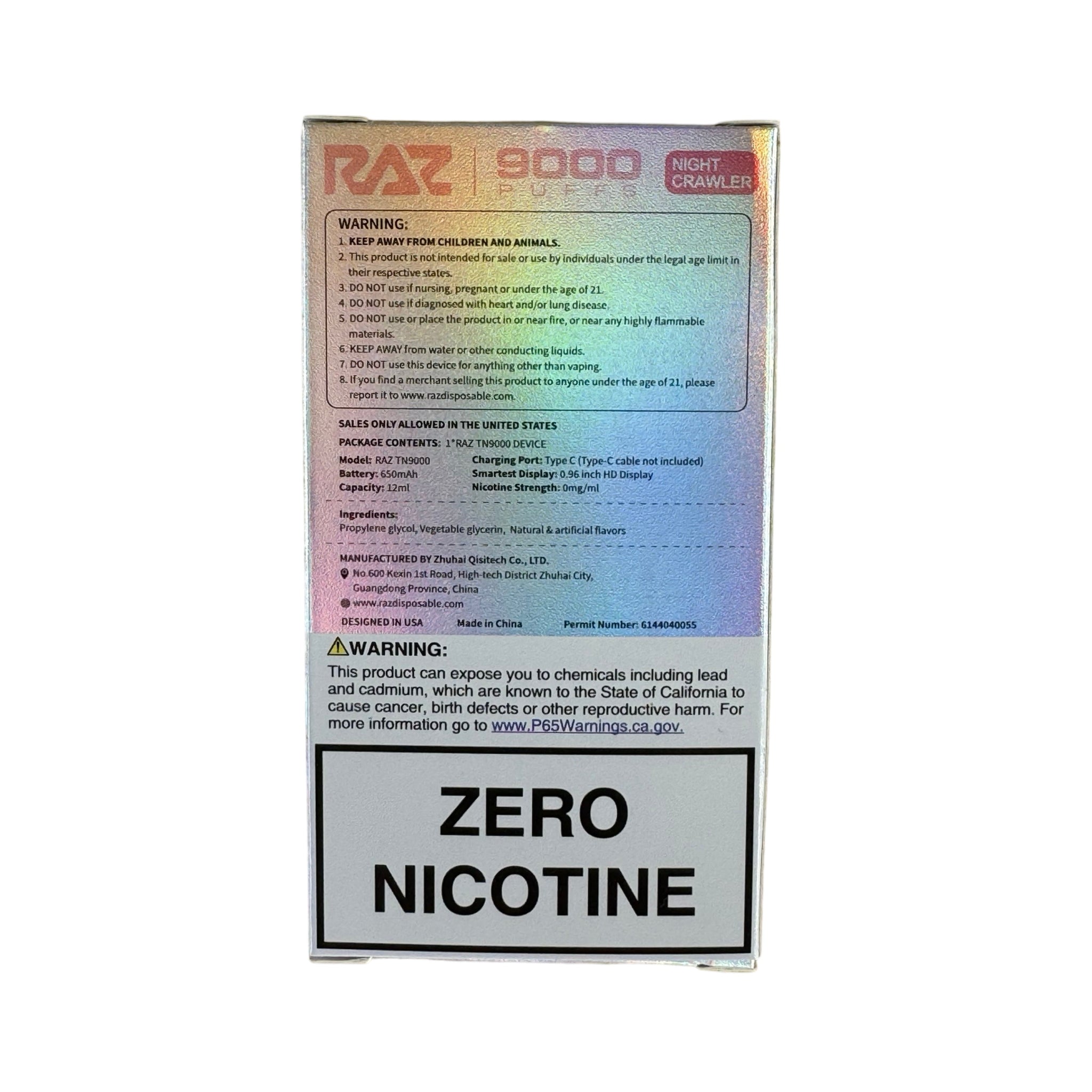 Raz Vape No Nicotine Flavors Night Crawler - RAZ TN9000 Raz Vape No Nicotine Flavors Night Crawler - RAZ TN9000