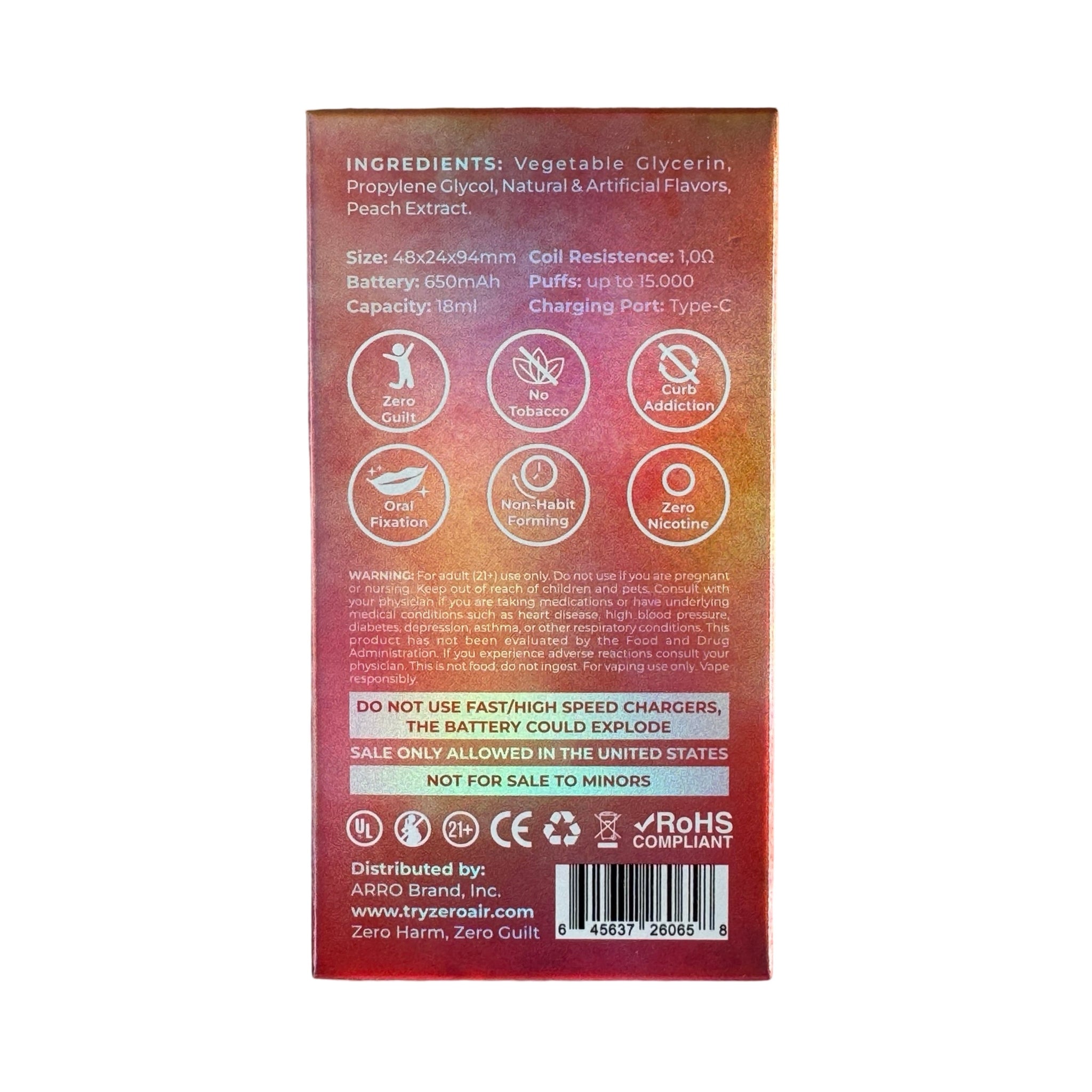 Georgia Peach - Arro Ultra 15000 - Zero Nicotine Vape Georgia Peach - Arro Ultra 15000 - Zero Nicotine Vape