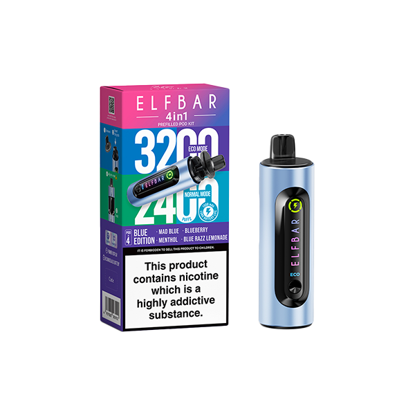 20mg Elf Bar 4 in 1  Pod Vape Kit 3200 Puffs - 20mg Nicotine - Disposable Vapes