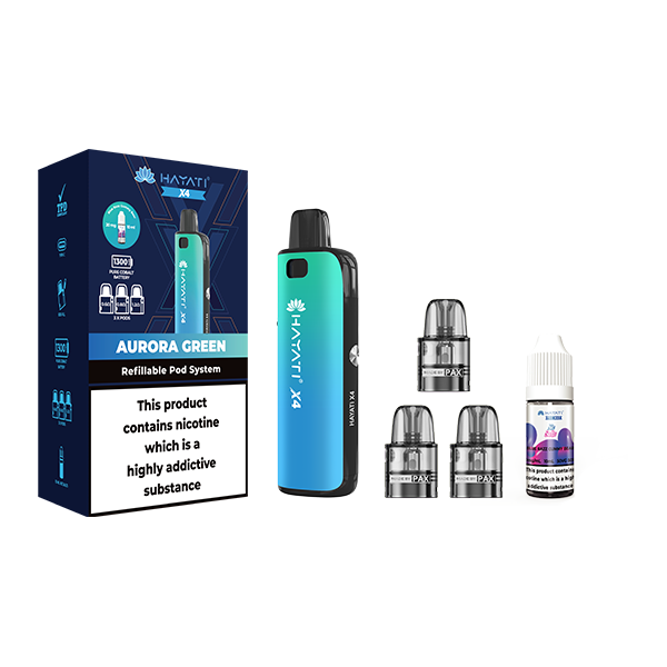 Hayati X4 Genopfyldelige Pod Vape Kit indeholder 1X Nic Salte 20mg + 3x Genopfyldelige Pods