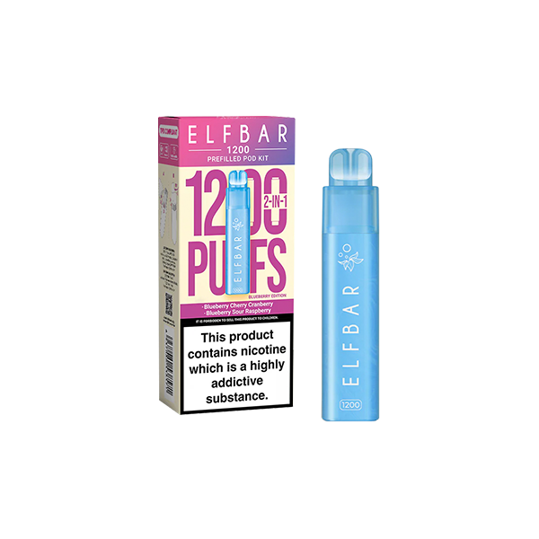 ELF Bar 1200 Rechargeable Prefilled Pod Kit - 20mg Nic Salt, 1200 Puffs, Multiple Flavors - Blueberry Edition