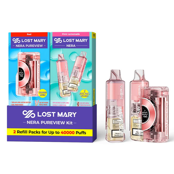 Red - Pink Lemonade - Lost Mary - NERA Pureview 40K Kit (1 Device + 2 Refills) - 40K Vape-k