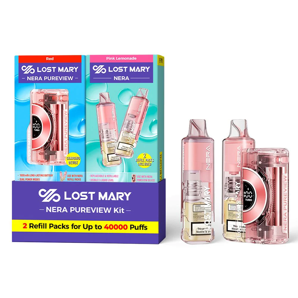 Red - Pink Lemonade - Lost Mary - NERA Pureview 40K Kit (1 Device + 2 Red - Pink Lemonade - Lost Mary - NERA Pureview 40K Kit (1 Device + 2