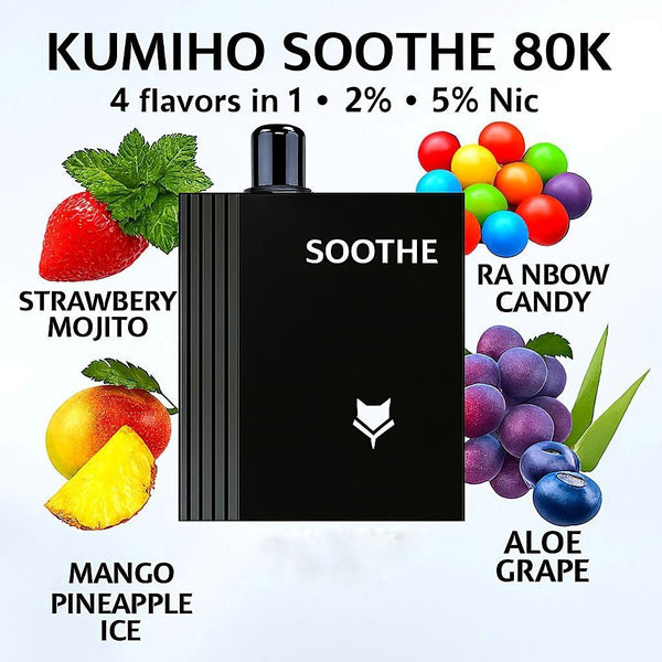 Kumiho Soothe 80K 4 flavors in 1 - 2% - 5% Nic (Strawberry Mojito - Rainbow Candy - Mango Pineapple Ice - Aloe Grape) - 80K Vapes